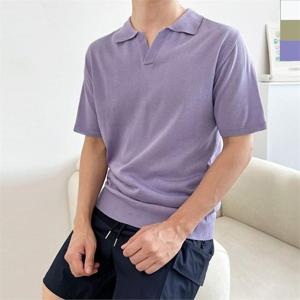 [라일리] Rly 카라 반팔 니트티 남성 데일리 패션 웨어 상의 의류