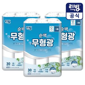 [삼정펄프] 리빙 순백 무형광 화장지 27M 30롤X3