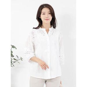 [모슬린]엄마옷 펀칭자수 면 라운드 7부 블라우스 BL405138 마담 미시 중년여성 빅사이즈 할머니옷 50대 ..
