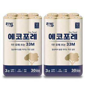 [삼정펄프]리빙 에코포레 33M 슈퍼롱 화장지 30롤x2