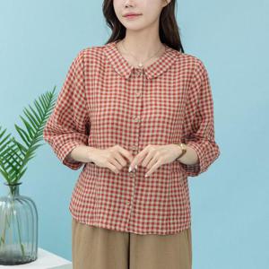 [디얼마미][디얼마미] 앨린 체크 린넨 남방 /마담 미시 중년 여성 빅사이즈 40대 50대
