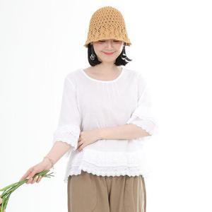 [애비뉴투지]엄마옷 카리나 레이스 얇은 순 면 여성 여름 칠부 블라우스 B07249 50대 60대 중년여성