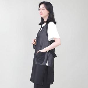[애비뉴투지]엄마옷 오피스 쉬폰 시스루 라운드 노카라 여성 여름 주머니 롱 정장 조끼 V07421