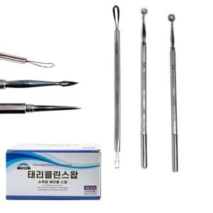 스테인레스 여드름 압출기 3종+알콜솜100매 바늘 루프 창 큐렛 얼굴 코 피지 비립종 블랙헤드 제거 병원