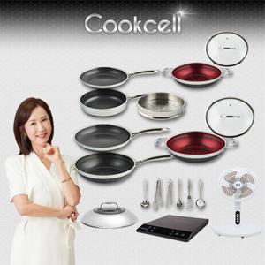 [쿡셀] 블랙큐브 세라믹 IH프라이팬+레드파티웍 특집구성(프라이팬24cm, 프라이팬28cm, 소테팬24cm)+(24레드파티웍,28레드파티웍+24찜기+24유리뚜껑, 28유리뚜껑+키친툴6종)+[사은품]쿡셀28궁중팬, 28복합뚜껑, 쿡셀인덕션, 써큘레이터
