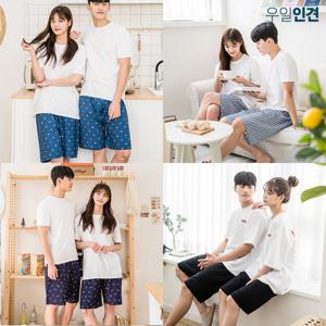 [우일인견]★1+1★시원한 인견 남여공용 커플 5부 파자마 홈웨어