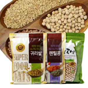 [푸드마인]최신 귀리쌀 800gx3봉+병아리콩 800gx3봉+렌틸콩 800gx2봉 혼합 잡곡