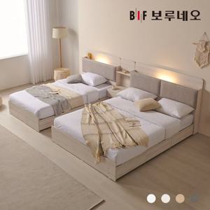 리오Po LED 3서랍 수납 침대 프레임 SS Q 트윈 협탁