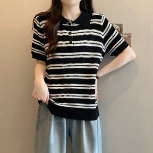 [유니제이] 미아우 카라 반팔 니트티