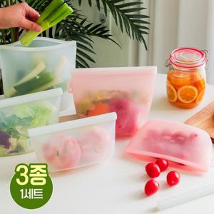 릴리브 이중잠금 실리콘 지퍼백 3종세트(500ml+1000ml+1500ml)