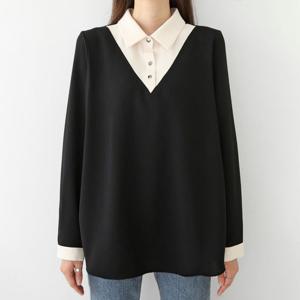 아이우먼 쉬폰배색카라블라우스 DBK511M210 빅사이즈