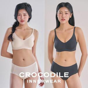 [크로커다일] 감탄브라 소프트 쿨인견 쉘론 볼륨핏 패드일체 후크형 브라+팬티 4종세트CDW5N2122_T
