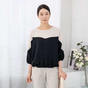 여성 엄마옷 배색 스트링 라운드 7부 블라우스 BL403192 중년여성의류/50대/60대/마담/빅사이즈/할머니옷
