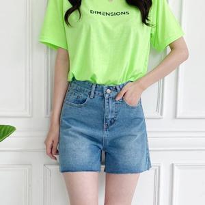 [가비진]  여성 하이웨스트 4부 밑단컷팅 청 반바지 팬츠