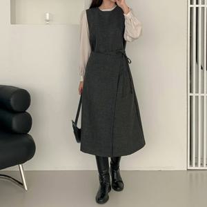 Neige 여성 가을 라운드 레이어드 데일리 예쁜 랩 나시 롱 원피스