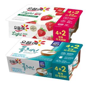 빙그레 요플레 2종혼합 플레인2개(12입) + 라이트딸기2개(12입) 80g 총 4개(24입)
