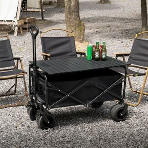 캠핑 폴딩 카트 접이식 웨건 아웃도어 80x48x67cm 폴딩 접이식테이블 5인치 바퀴 블랙 E122