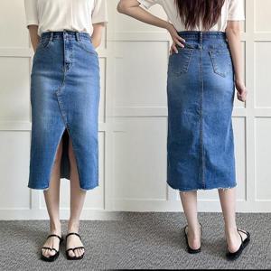 빅사이즈청치마 P416L507 앞트임컷팅데님스커트 LO