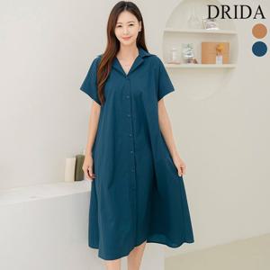 드리다 여자 여름 시어서커 지지미 플레어 반팔 A라인 롱 셔츠 원피스 40-50대 미시 중년여성 엄마옷 선물