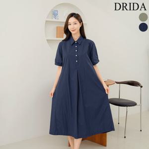 여름 여자 카라 반오픈 A라인 핀턱 플레어 빅사이즈 반팔 원피스 40-50대 중년여성 엄마옷 미시