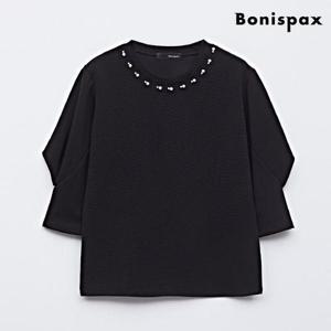 [보니스팍스]진주 포인트 라운드 절개 퍼프 티셔츠 (XO1LW042L0)