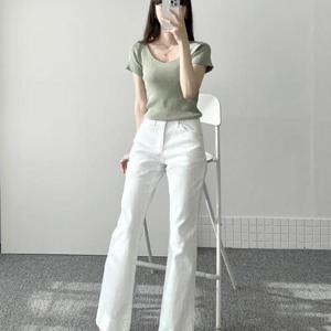 [옷자락] 여자 파스텔 부츠컷 스판 봄옷 흰색 면바지