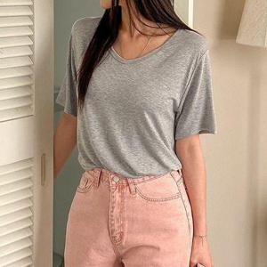 [유야]6컬러 레이온 스판 무지 브이넥 반팔 티셔츠 기본티 이너티 -TS0054H- 빅사이즈 루즈핏 여성 여름