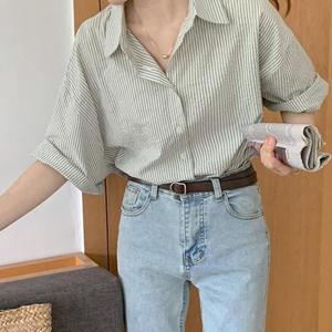 [드레스날다]크룸로프 지지미 아사면 스트라이프 반팔 셔츠