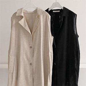 린넨 트임 롱 베스트 204G738S 빅사이즈 여성의류