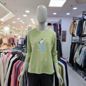 [뱅뱅]여성 봄 라운드 칠부 면 티셔츠NTL237