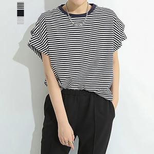 [퀸이즈] [~88까지]림 숄더 폴드 가오리핏 티셔츠