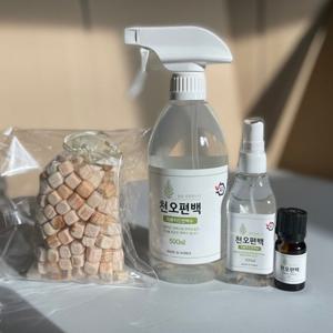 기획특가 천오편백 피톤치드 섬유탈취제 공기탈취제 편백수 500ml+휴대용100ml+편백오일 방향제10ml