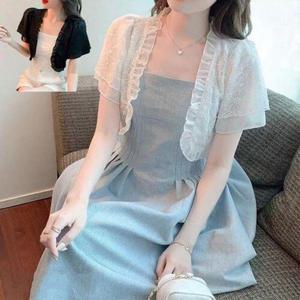[끌레아]여름 레이스 가디건 루즈핏 코트 여성 반팔 자켓 쉬폰 볼레로 원피스상의 미니 숏가디건