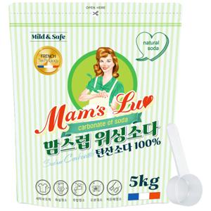 ★적립금 사용가능★ 맘스럽 워싱소다 5KG 버킷 +스푼포함 부드럽고 고운입자 탄산소다 세탁세제