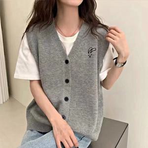 [유니제이] 엔제이 패치 포인트 니트 조끼