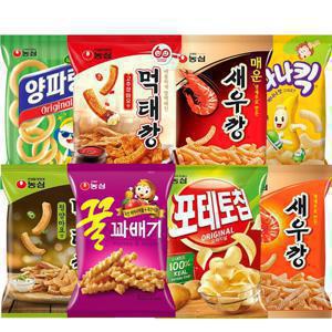[APP전용] 농심 인기스낵 4+4+4+4/16봉 포테토칩 중량UP /꿀꽈배기/양파링/먹태깡/매운새우깡