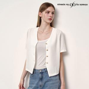 브이넥 펀칭 반팔 블라우스 (NP2BA052L0)