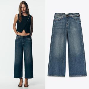 자라 ZARA Z1975 하이 웨이스트 벨트 큐롯 진 청바지 블루