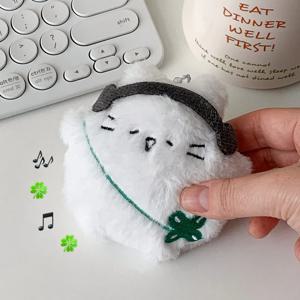 네잎클로버 행운 고양이 헤드셋 뚱냥이 인형 키링