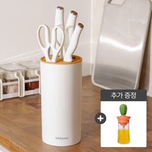 아이보리 4종 주방칼 칼꽂이 세트+선인장 브러쉬 오일병 증정