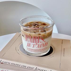 핑크파리 레터링컵 디저트 커피머신 귀여운 데일리 홈카페컵 내열유리잔 400ml