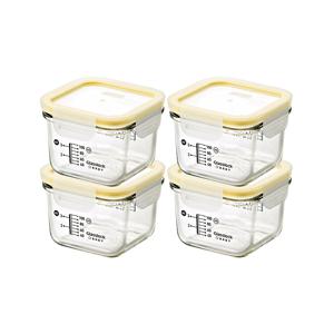 베이비 눈금 이유식용기 사면결착캡 210ml 4조 세트 (노랑)