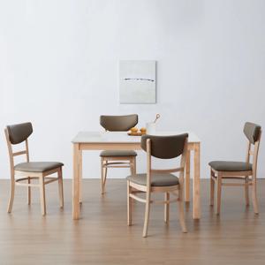 앨빈 베이 내츄럴 통 세라믹 4인 원목 테이블 식탁세트 (의자4) 3colors