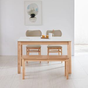 앨빈 토니 내츄럴 통 세라믹 4인 원목 테이블 식탁세트 (의자2+벤치1) 3colors