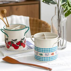 감성 주방 빈티지 체리 수저통 철제 4칸 수납통 인테리어 수저꽂이 레트로 주방용품