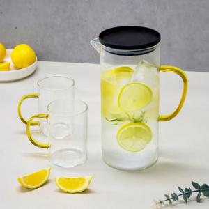 내열 일자 유리 물통 냉장고 물병 뚜껑포함 1.5L + 유리잔 물컵 300ML 2개 세트