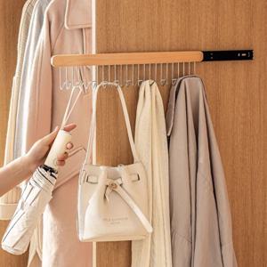 [해외] 내추럴 원목 슬라이딩 옷걸이 모자 걸이 옷장 정리 조리도구 걸이 2size