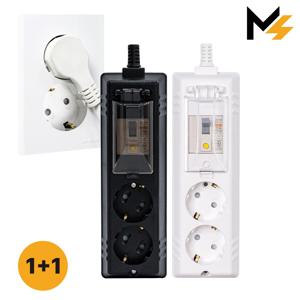 1+1 슬림플러그 국산 고용량 4000W 누전차단 2구 멀티탭 납작 플러그 화이트 블랙