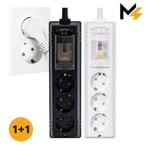 1+1 슬림플러그 국산 고용량 4000W 누전차단 3구 멀티탭 납작 플러그 화이트 블랙