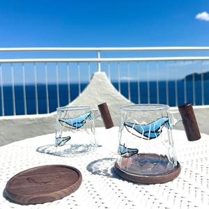 고원 오션 웨일 내열유리 머그컵 350ml 우드코스터 2인 선물세트